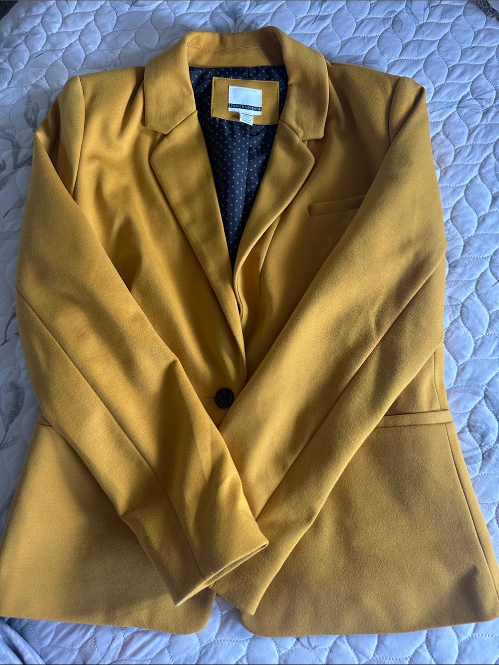 Jules & Leopold Mustard Yellow Blazer with Navy Polka-Dot Lining